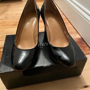 Black patent leather wedges